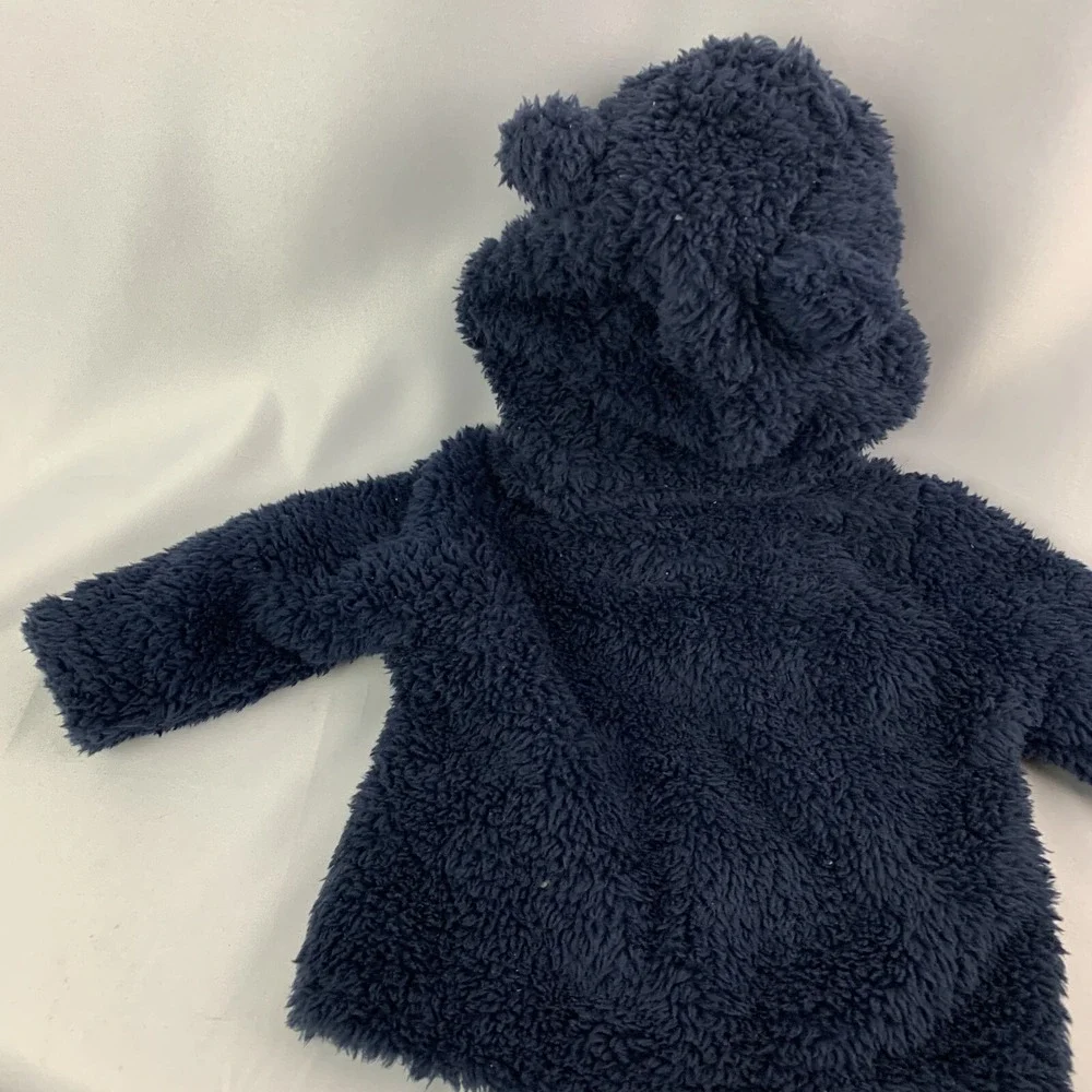 3 Months Carters Navy Blue Plush Fuzzy Hoodie Full Zip with Ears Baby Infant